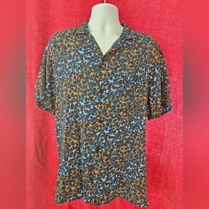 BP. Men's  Multi-Colored Leopard Print Short Sleeve Button Down Shirt - Size L